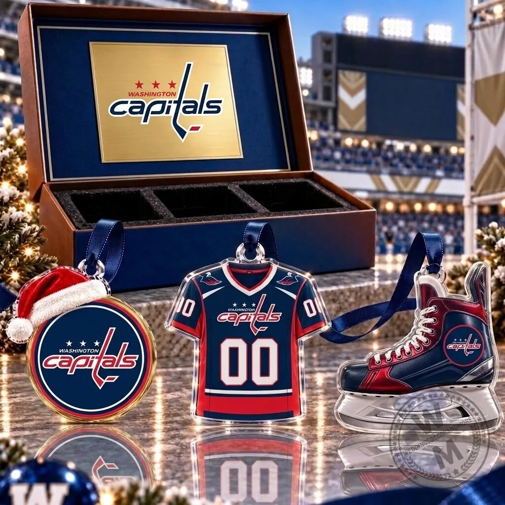 Washington Capitals NHL Hockey Team Full Set 3 Acrylic Christmas Ornaments