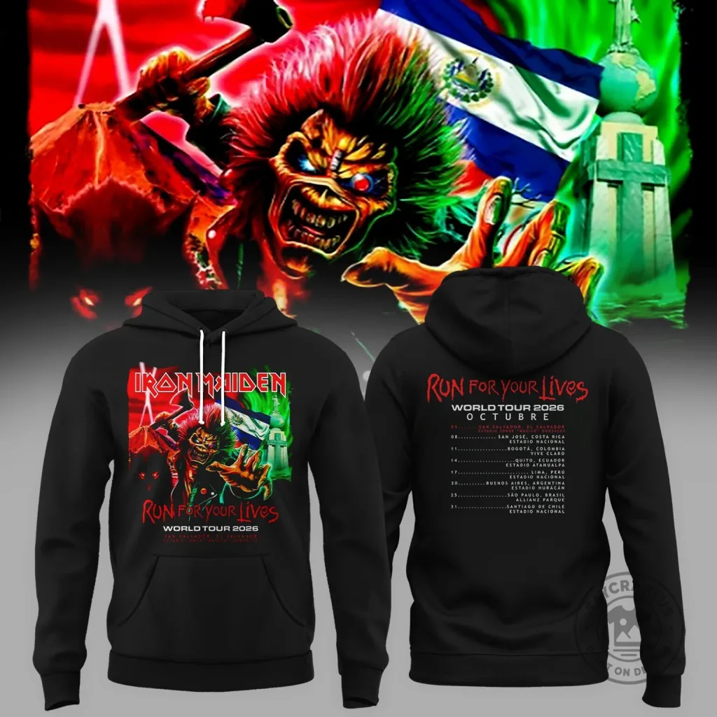 Iron Maiden Run For Your Lives World Tour 2026 El Salvador Event Hoodie Iron Maiden Run For Your Lives World Tour 2026 El Salvador Event Hoodie