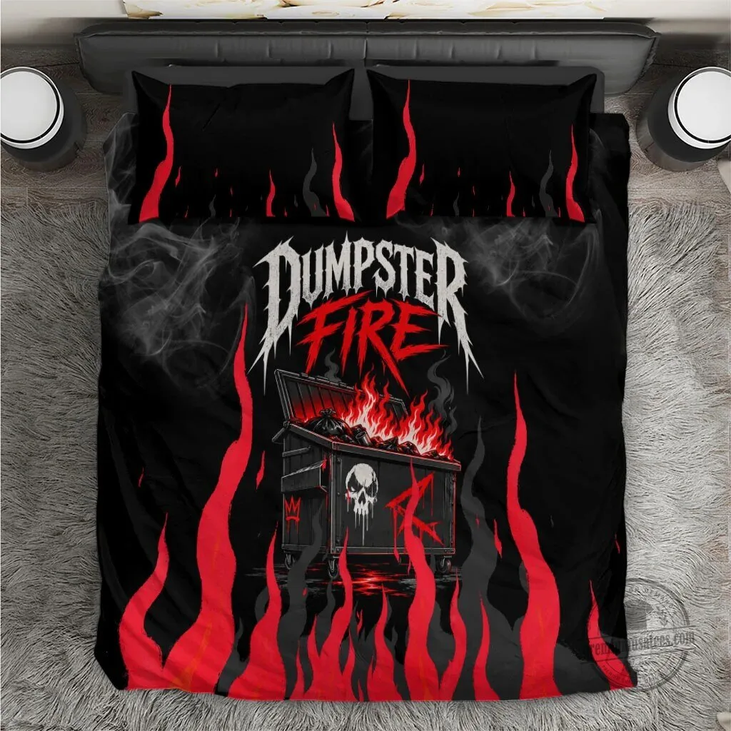 Dumpster Fire Everything Is Fine Heavy Metal Skull Bedding Set