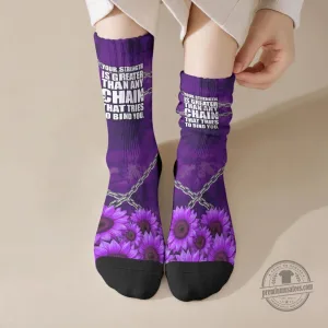 Domestic Violence Awareness Purple Sunflower Breaking Chains Quote Crew Socks