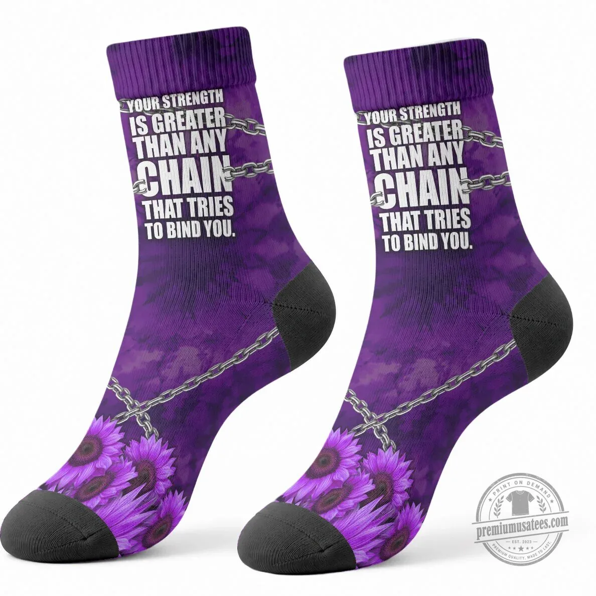 Domestic Violence Awareness Purple Sunflower Breaking Chains Quote Crew Socks 6 Domestic Violence Awareness Purple Sunflower Breaking Chains Quote Crew Socks