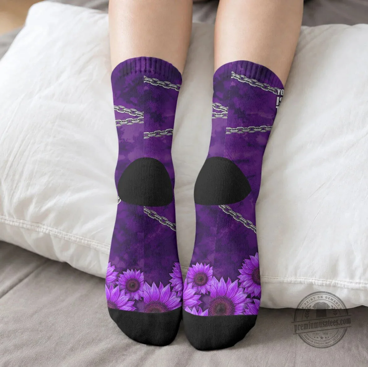 Domestic Violence Awareness Purple Sunflower Breaking Chains Quote Crew Socks 8 Domestic Violence Awareness Purple Sunflower Breaking Chains Quote Crew Socks