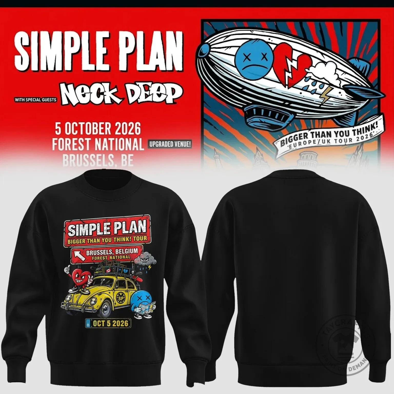 Simple Plan Bigger Than You Think Tour Brussels Belgium 2026 Concert Sweatshirt