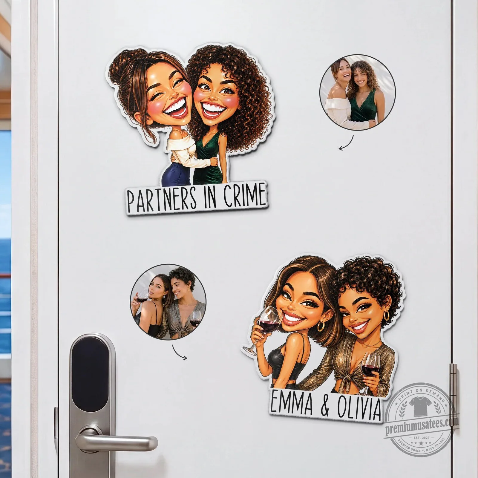 Personalized Partners In Crime Best Friend Caricature Acrylic Magnet