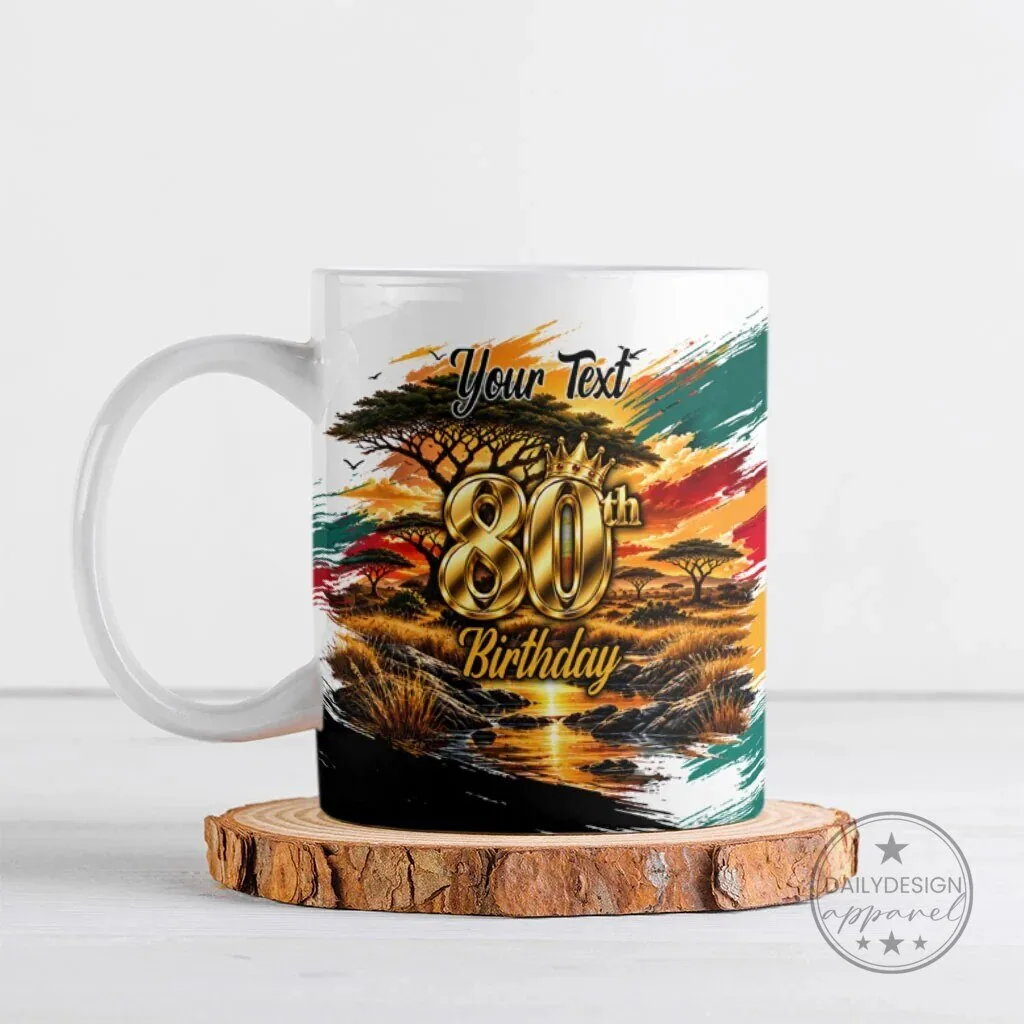 Personalized 80th Birthday African Sunset Savanna Landscape Wildlife Art Mug