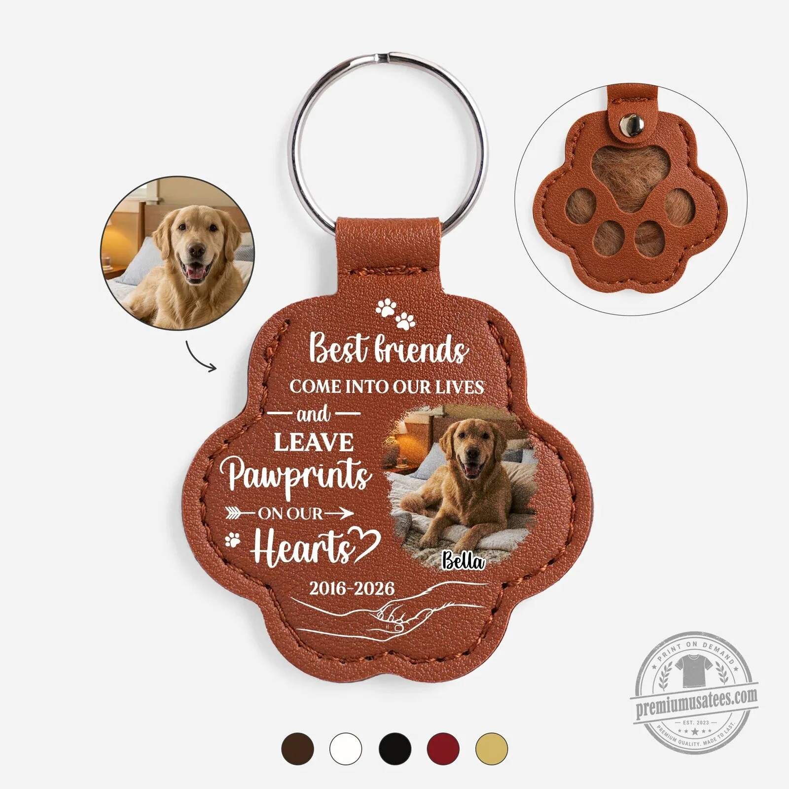 Personalized Pet Memorial Paw Print Photo Keychain with Pet Hair Inclusion