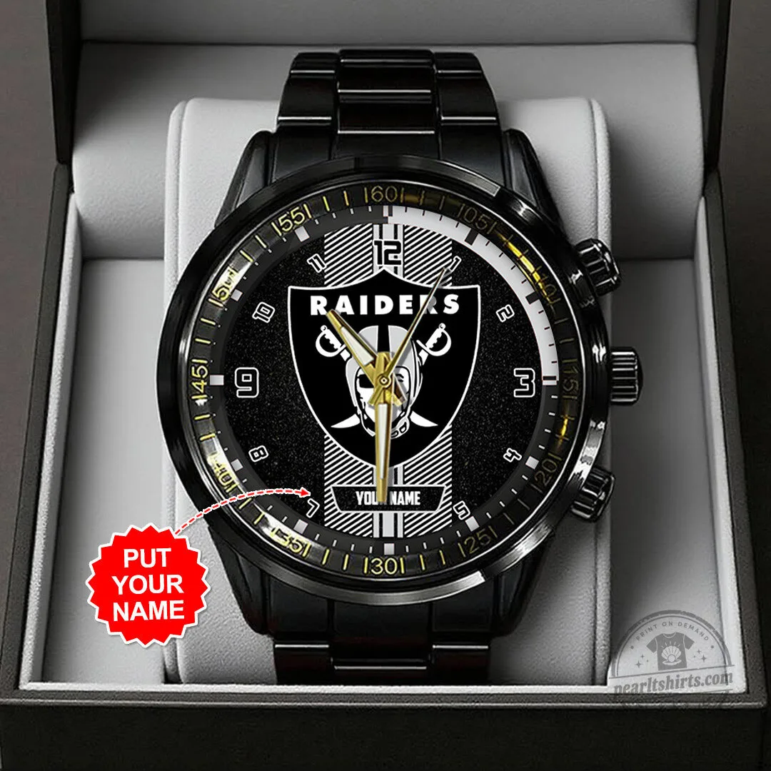 Personalized Las Vegas Raiders Black Stainless Steel Watch