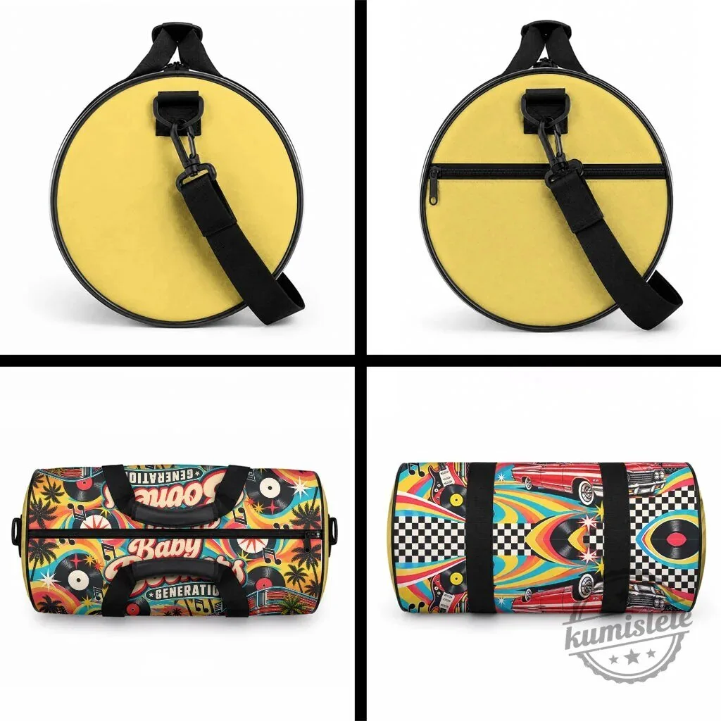 Baby Boomer Generation Vintage Retro Classic Car and Vinyl Records Duffle Bag – image 4 of 4