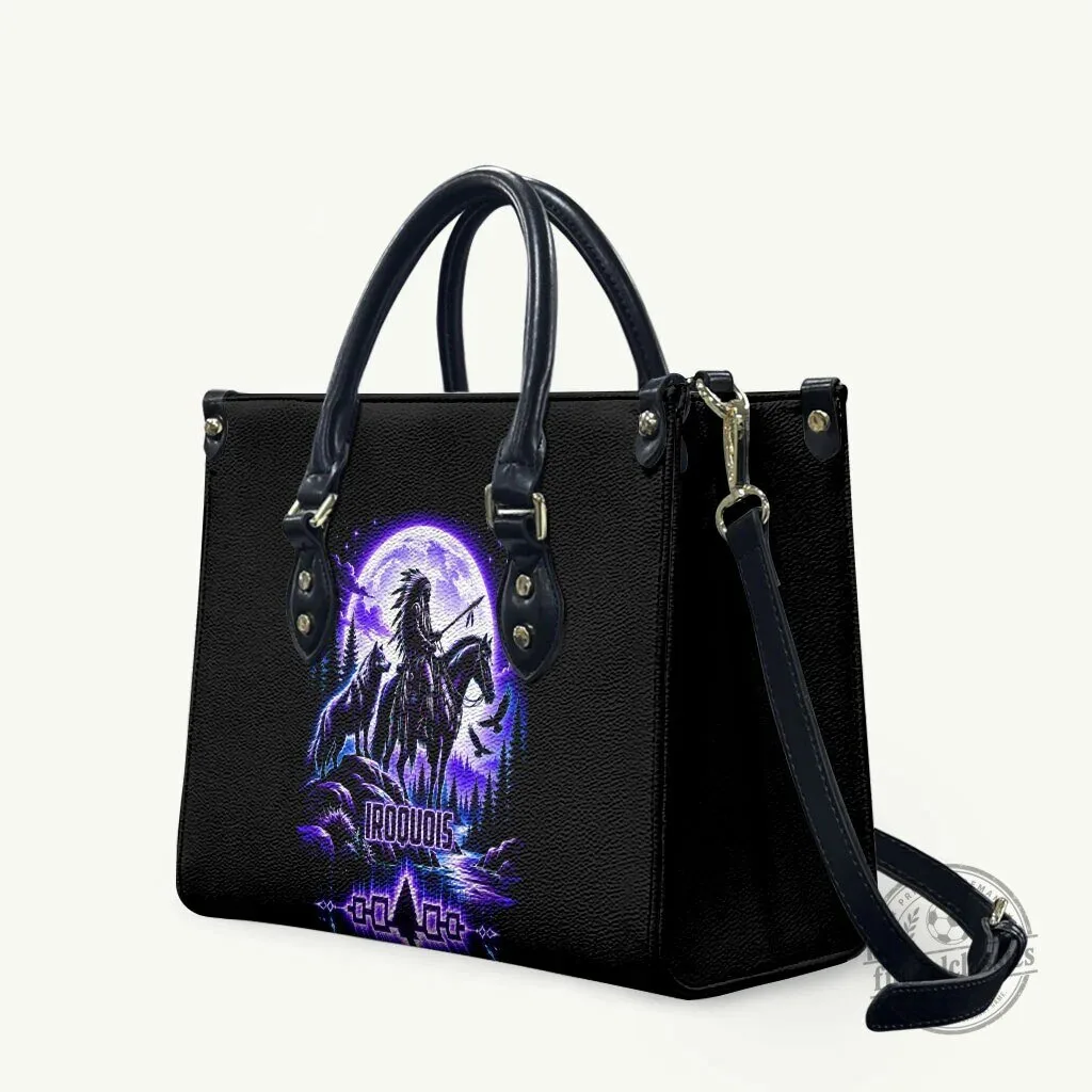 Iroquois Native American Warrior Wolf Moon Leather Handbag