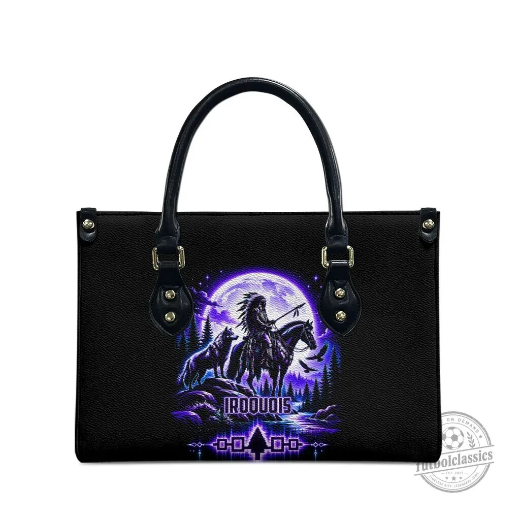 Iroquois Native American Warrior Wolf Moon Leather Handbag 7 Iroquois Native American Warrior Wolf Moon Leather Handbag