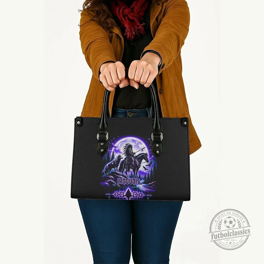 Iroquois Native American Warrior Wolf Moon Leather Handbag 9 Iroquois Native American Warrior Wolf Moon Leather Handbag