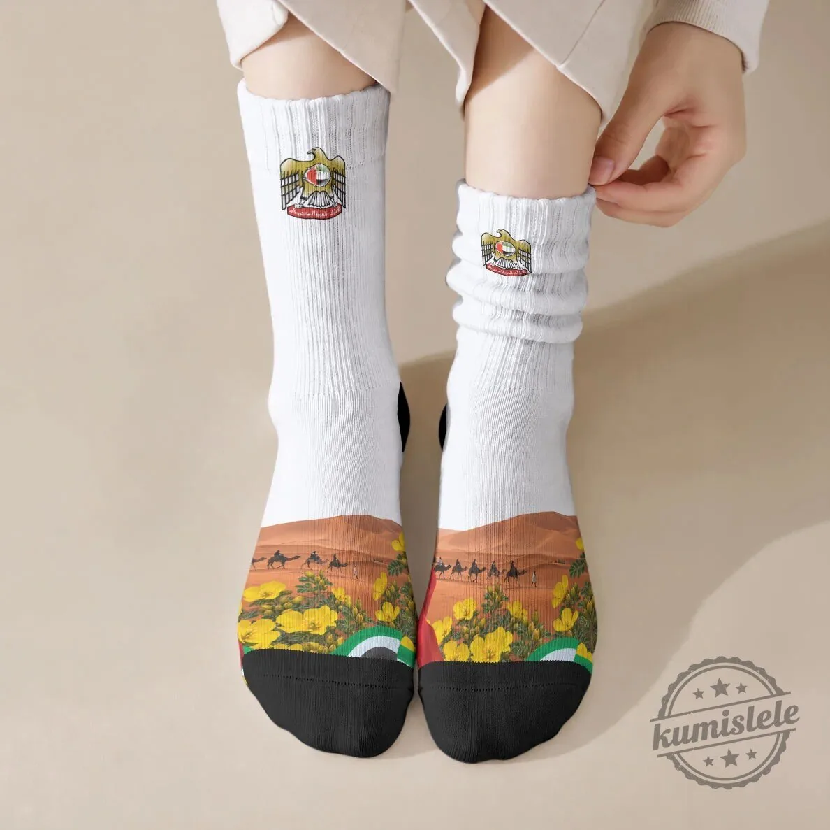 United Arab Emirates National Day Falcon Desert Landscape Crew Socks