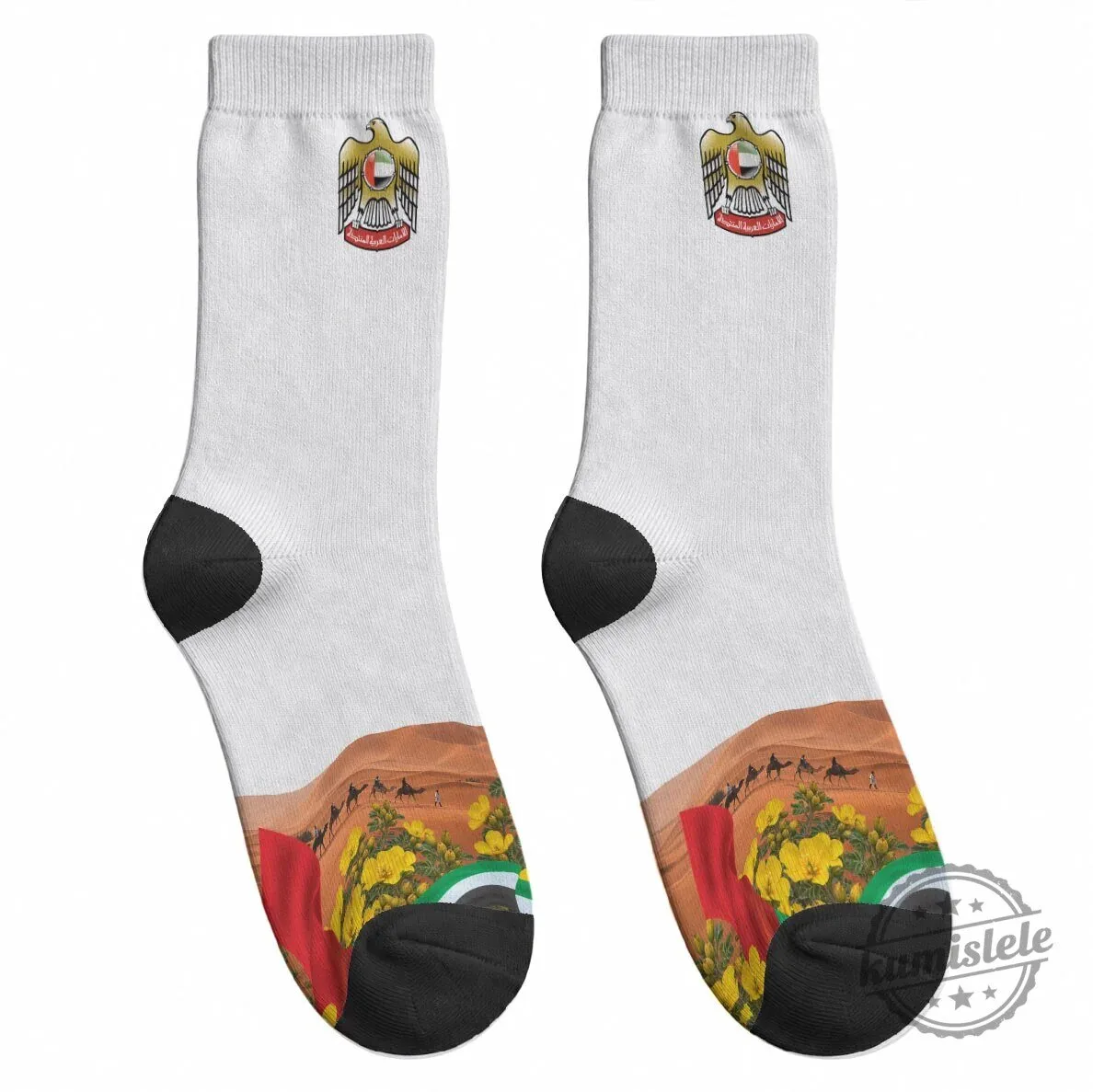 United Arab Emirates National Day Falcon Desert Landscape Crew Socks 7 United Arab Emirates National Day Falcon Desert Landscape Crew Socks