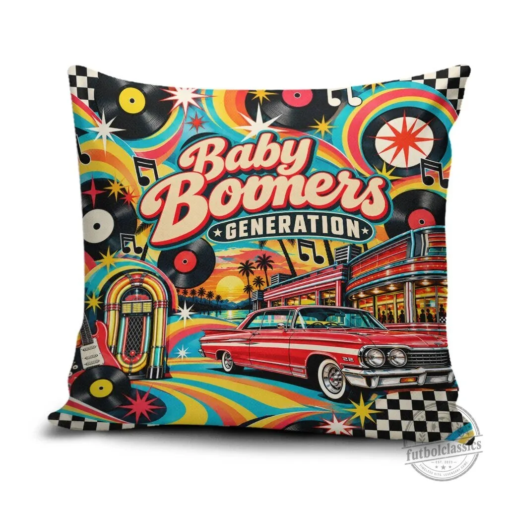 Baby Boomers Generation Vintage Retro Classic Car And Vinyl Records Nostalgia Pillow