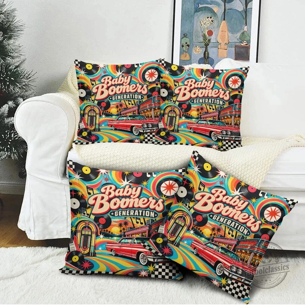 Baby Boomers Generation Vintage Retro Classic Car And Vinyl Records Nostalgia Pillow – image 4 of 5