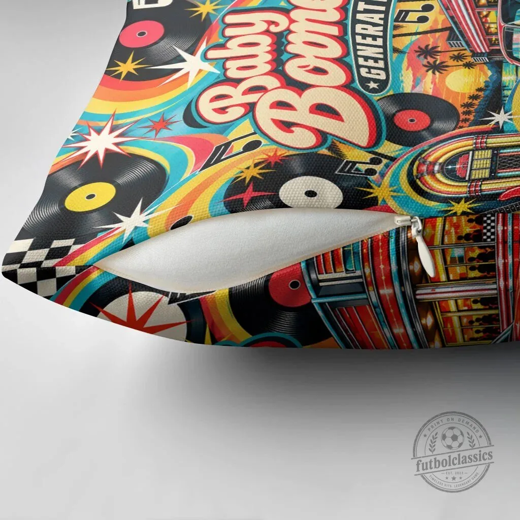 Baby Boomers Generation Vintage Retro Classic Car And Vinyl Records Nostalgia Pillow – image 5 of 5