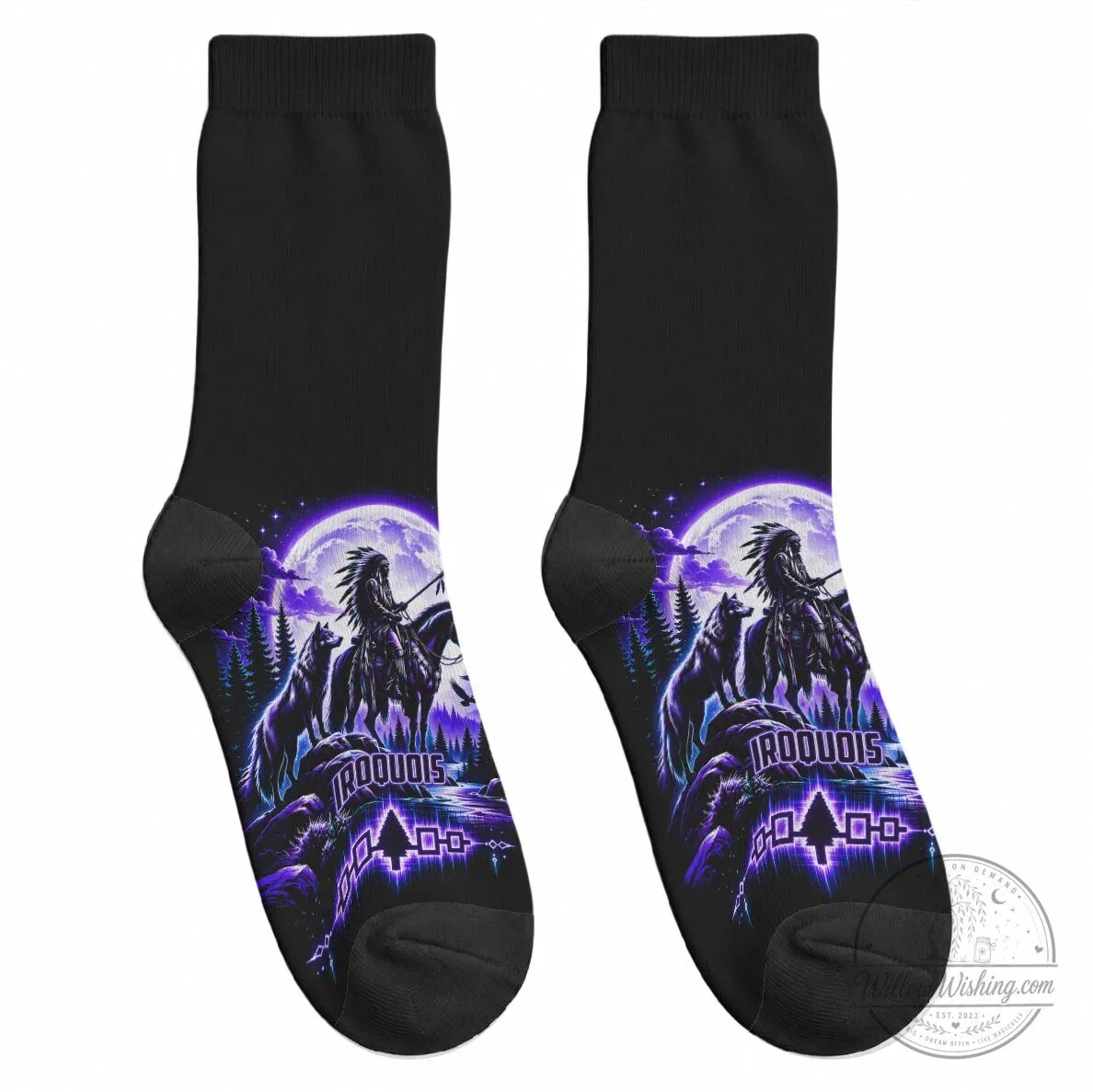 Iroquois Native American Warrior Moonlit Wolf Riding Horse Crew Socks 9 Iroquois Native American Warrior Moonlit Wolf Riding Horse Crew Socks