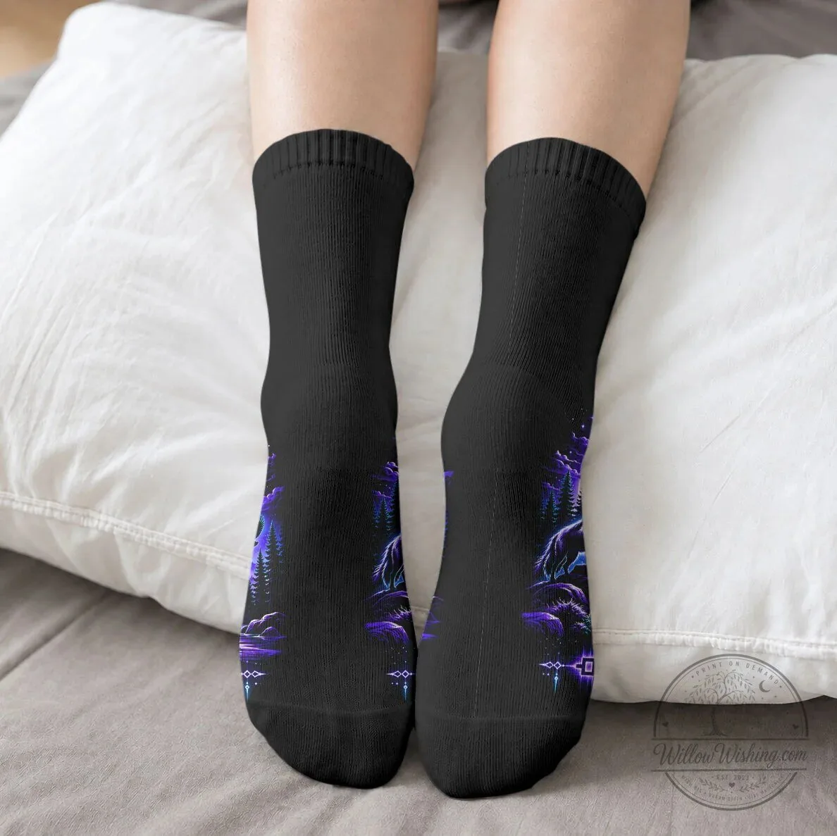 Iroquois Native American Warrior Moonlit Wolf Riding Horse Crew Socks 10 Iroquois Native American Warrior Moonlit Wolf Riding Horse Crew Socks