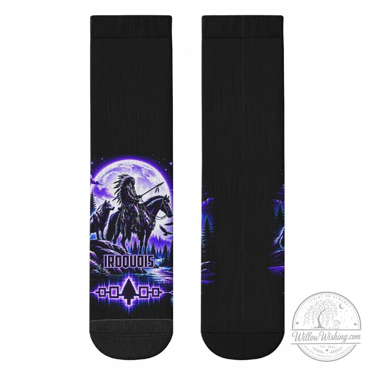 Iroquois Native American Warrior Moonlit Wolf Riding Horse Crew Socks 11 Iroquois Native American Warrior Moonlit Wolf Riding Horse Crew Socks