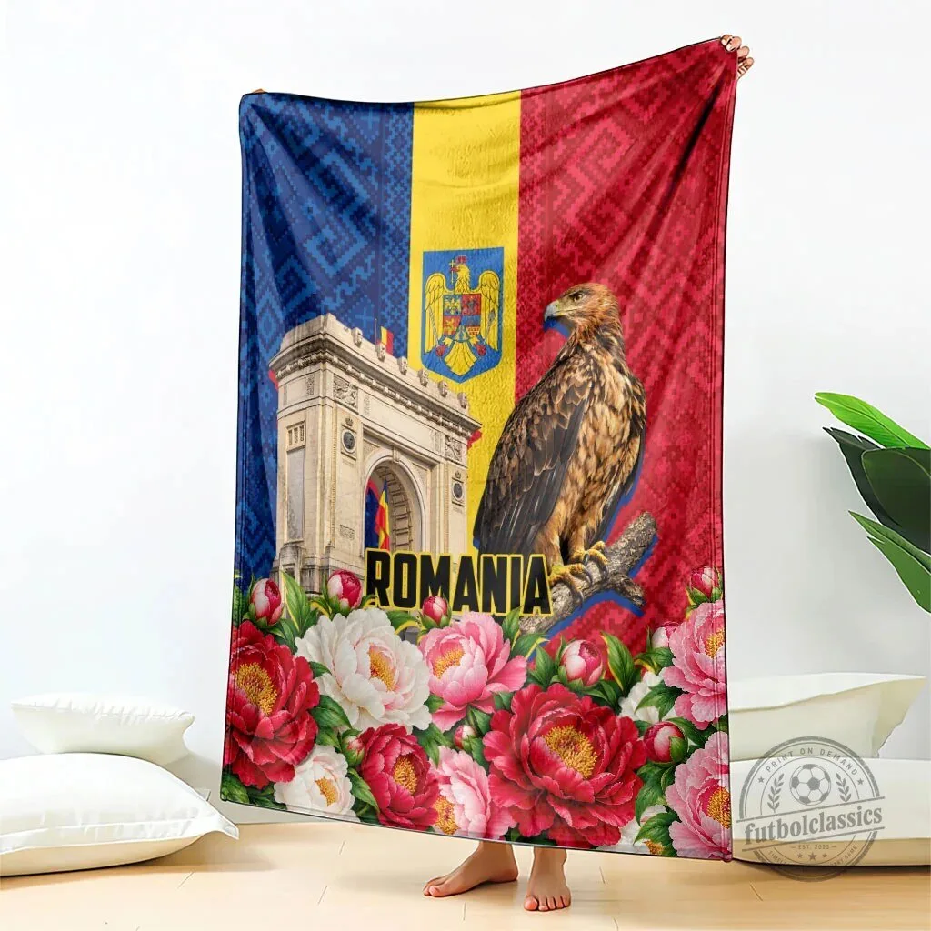 Romania Flag Eagle Arcul de Triumf Peony Flowers Traditional Folk Pattern Blanket 7 Romania Flag Eagle Arcul de Triumf Peony Flowers Traditional Folk Pattern Blanket