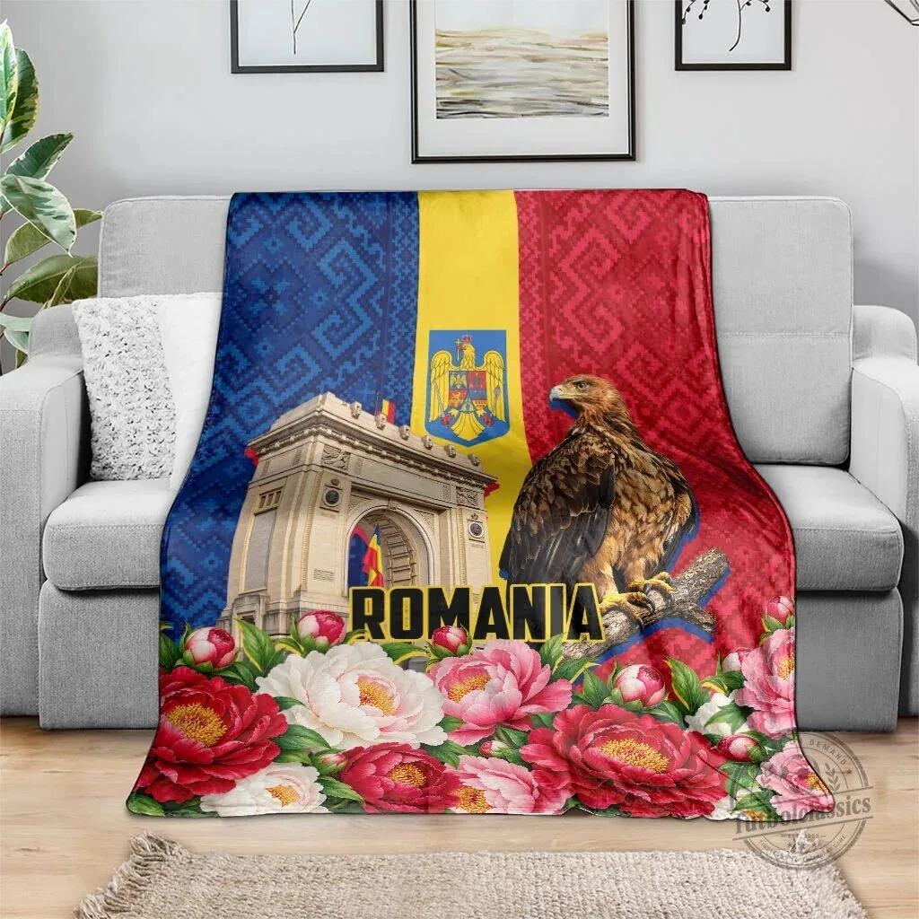 Romania Flag Eagle Arcul de Triumf Peony Flowers Traditional Folk Pattern Blanket 8 Romania Flag Eagle Arcul de Triumf Peony Flowers Traditional Folk Pattern Blanket