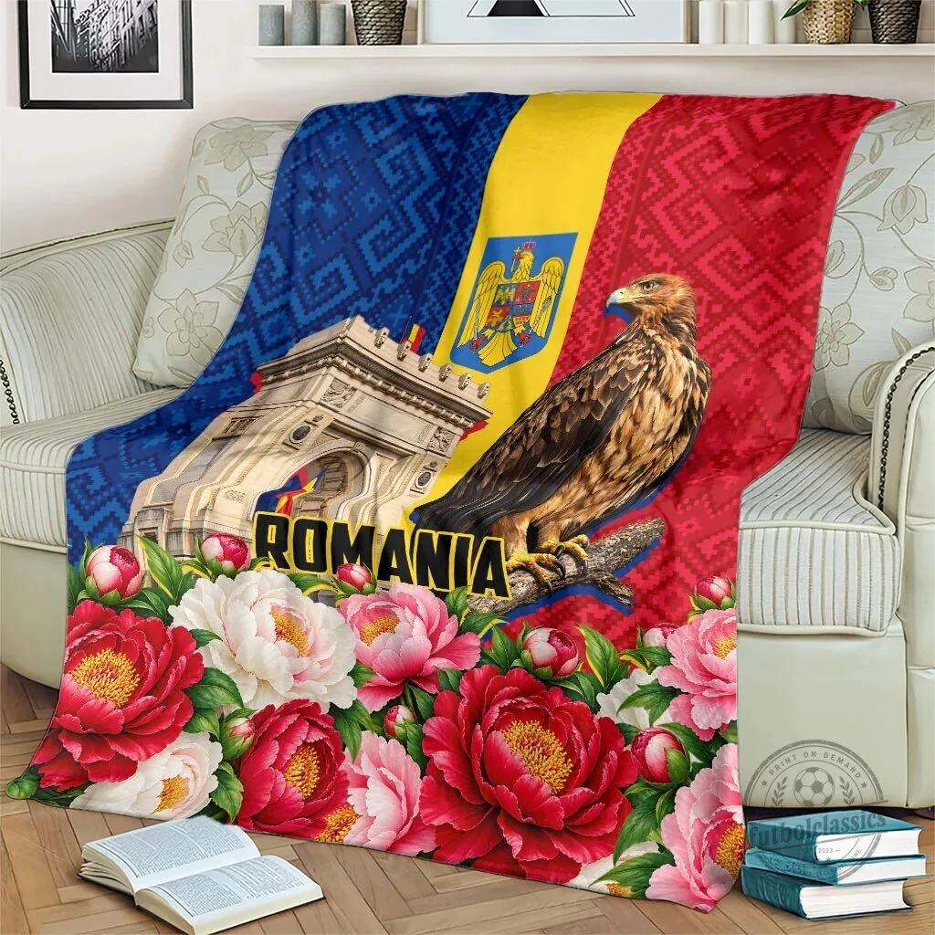 Romania Flag Eagle Arcul de Triumf Peony Flowers Traditional Folk Pattern Blanket 9 Romania Flag Eagle Arcul de Triumf Peony Flowers Traditional Folk Pattern Blanket