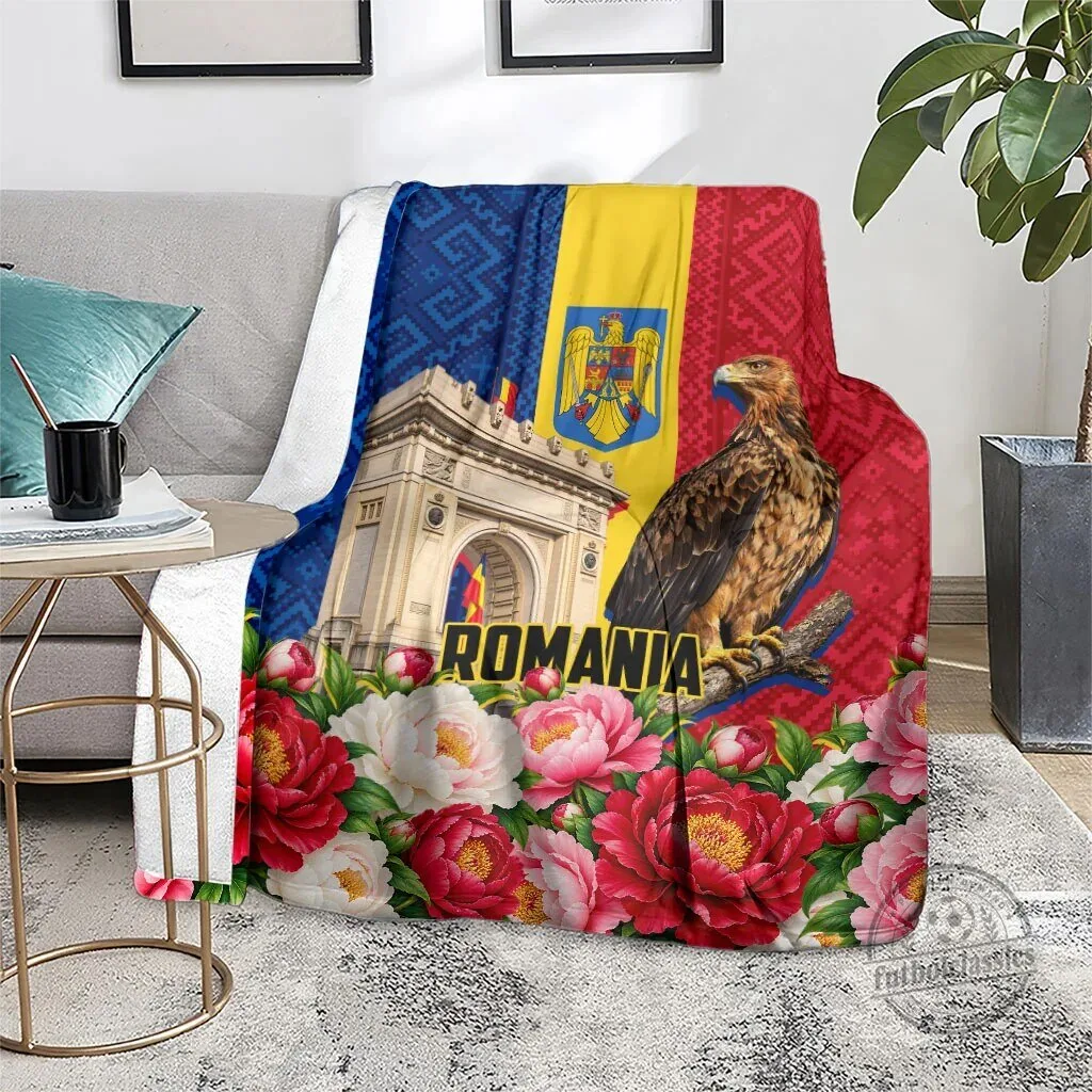 Romania Flag Eagle Arcul de Triumf Peony Flowers Traditional Folk Pattern Blanket 10 Romania Flag Eagle Arcul de Triumf Peony Flowers Traditional Folk Pattern Blanket