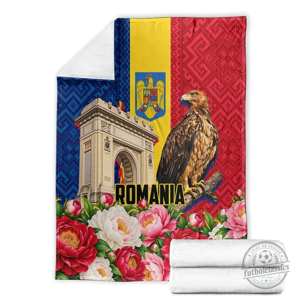 Romania Flag Eagle Arcul de Triumf Peony Flowers Traditional Folk Pattern Blanket 11 Romania Flag Eagle Arcul de Triumf Peony Flowers Traditional Folk Pattern Blanket