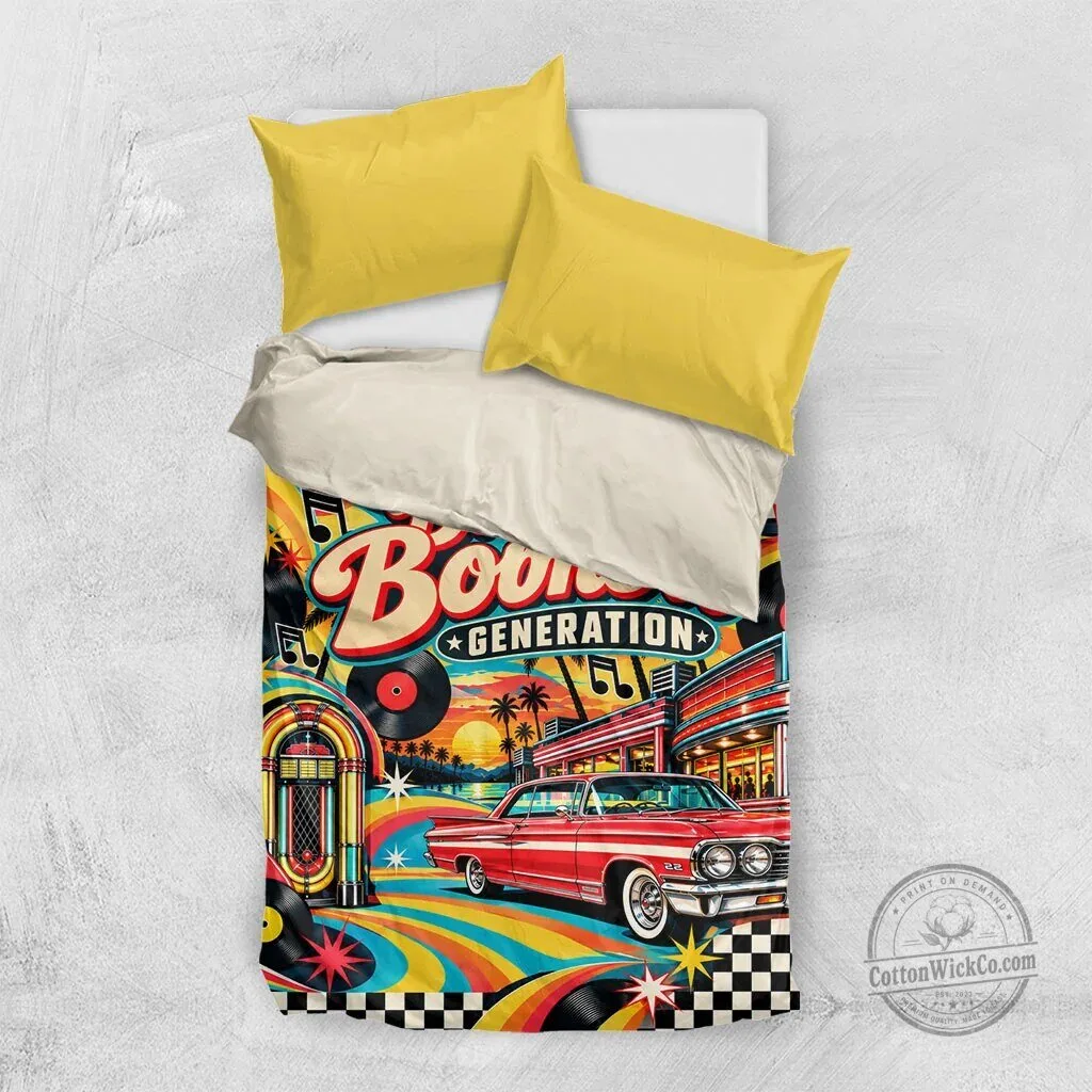 Baby Boomers Generation Vintage Retro Classic Car And Vinyl Records Bedding Set 11 Baby Boomers Generation Vintage Retro Classic Car And Vinyl Records Bedding Set