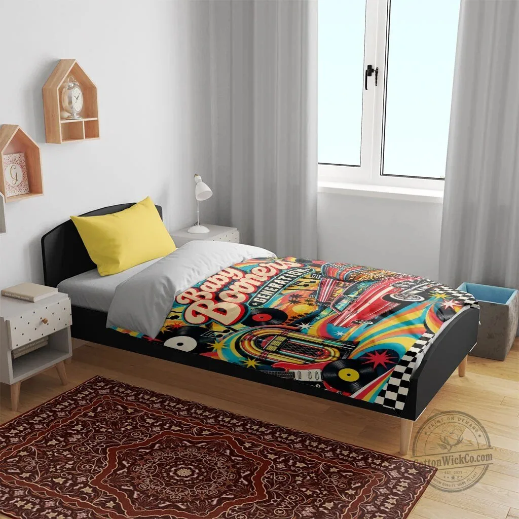 Baby Boomers Generation Vintage Retro Classic Car And Vinyl Records Bedding Set 12 Baby Boomers Generation Vintage Retro Classic Car And Vinyl Records Bedding Set