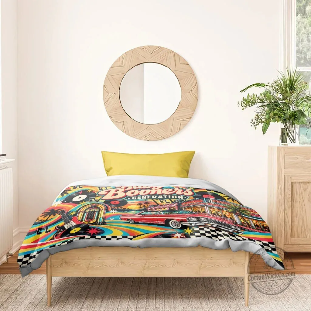 Baby Boomers Generation Vintage Retro Classic Car And Vinyl Records Bedding Set 13 Baby Boomers Generation Vintage Retro Classic Car And Vinyl Records Bedding Set