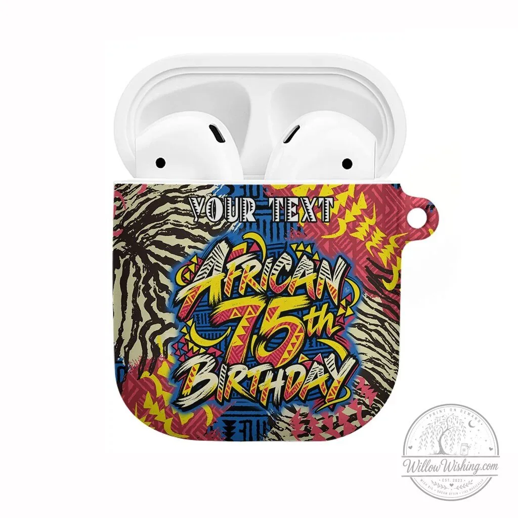 Personalized African 75th Birthday AirPods Case Colorful Tribal Striped Heritage Art 3 Personalized African 75th Birthday AirPods Case Colorful Tribal Striped Heritage Art