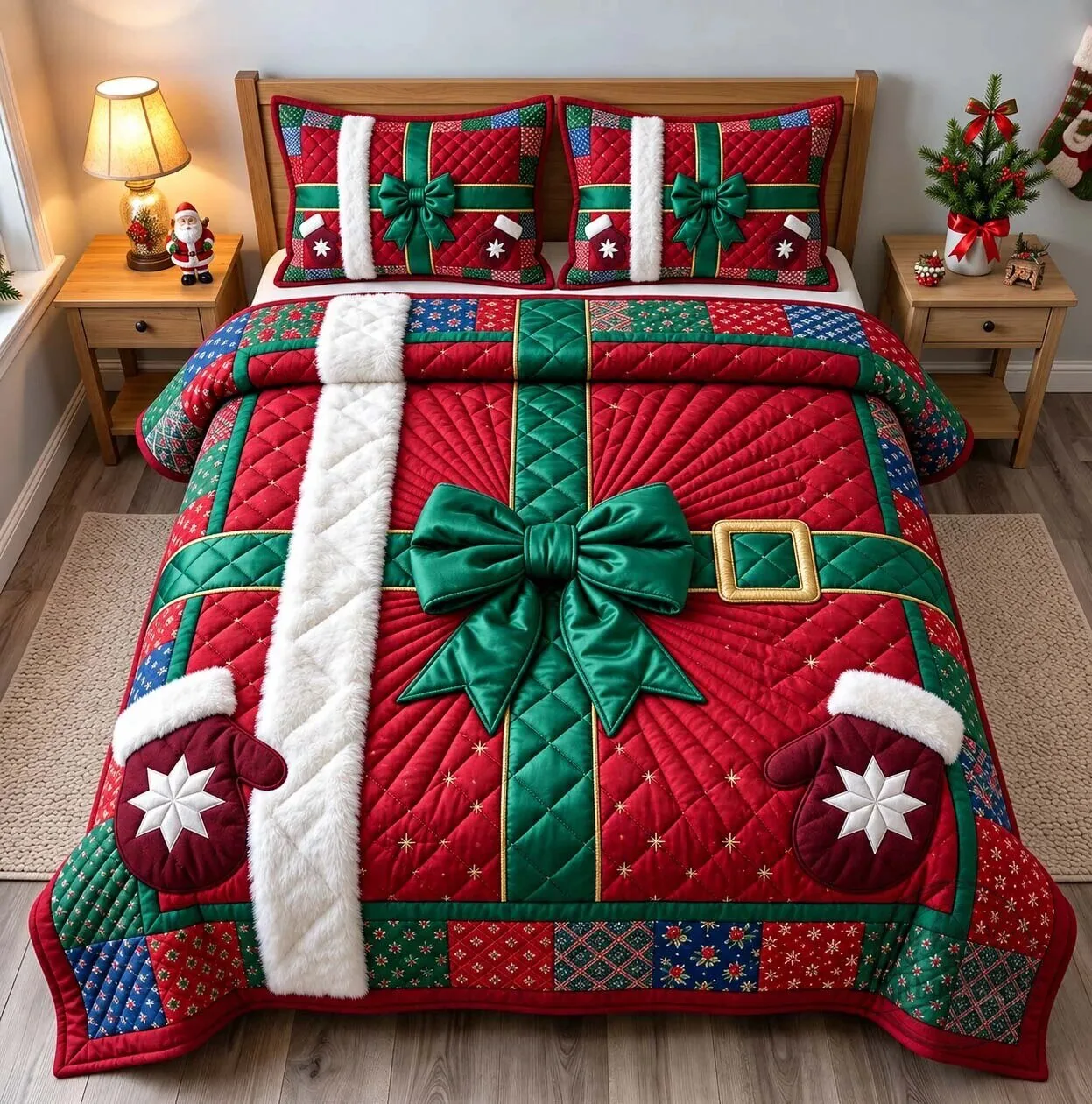 Christmas Gift Santa Claus Present Quilted Bedding Set