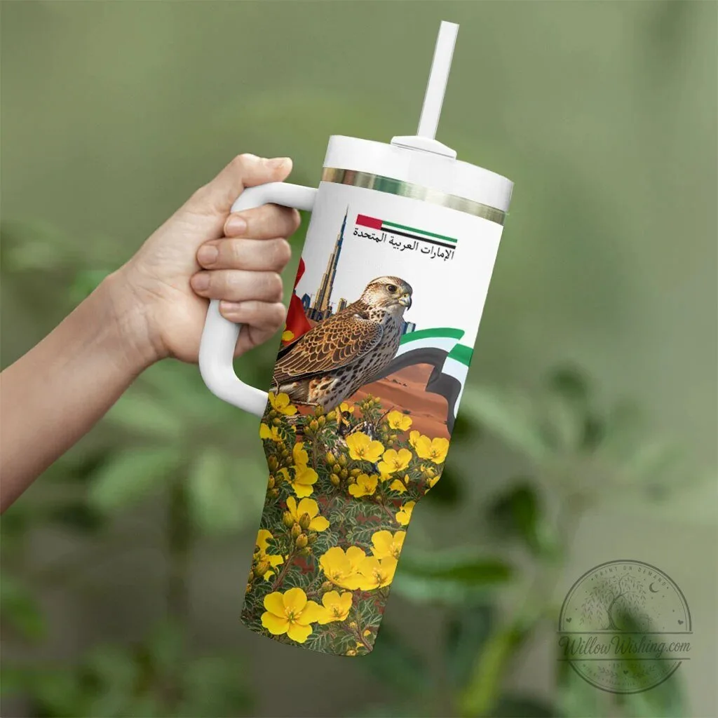 United Arab Emirates National Day Falcon Desert Landscape Tumbler with Handle 12 United Arab Emirates National Day Falcon Desert Landscape Tumbler with Handle