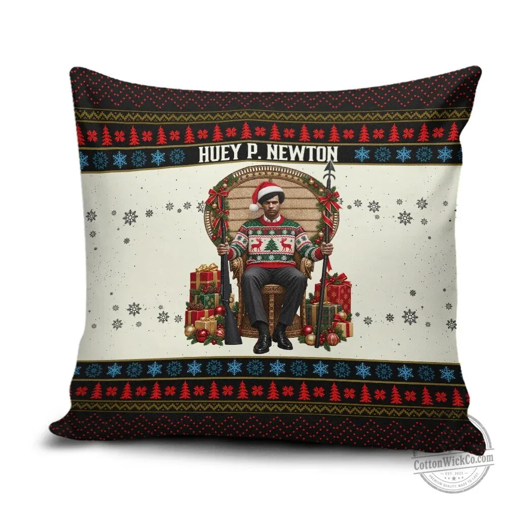 Huey P. Newton Black Panther Christmas Holiday Ugly Sweater Throw Pillow