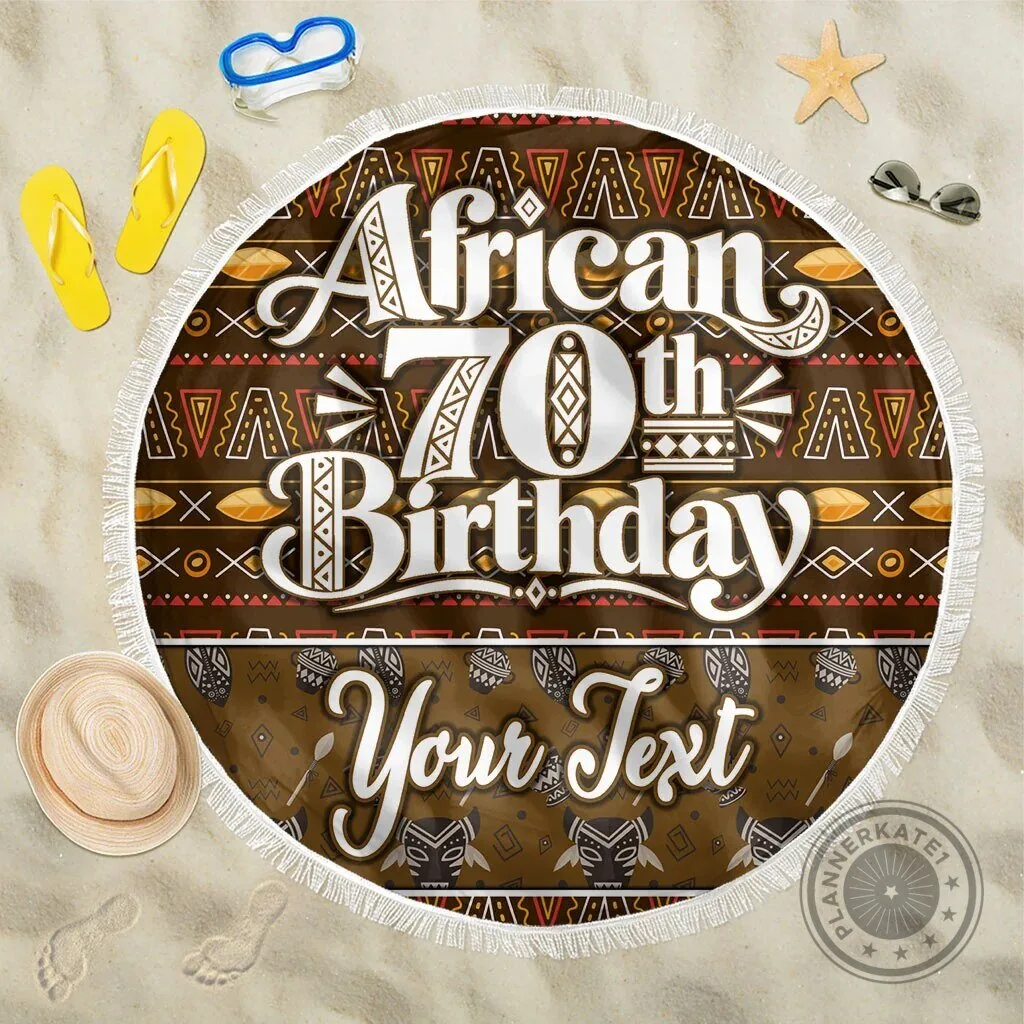 Personalized African 70th Birthday Tribal Pattern Round Beach Blanket