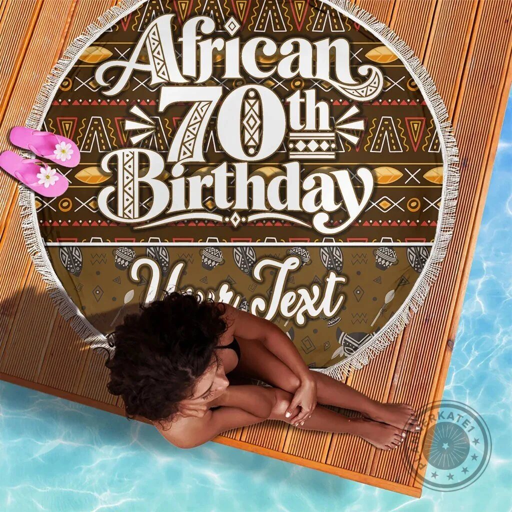 Personalized African 70th Birthday Tribal Pattern Round Beach Blanket 4 Personalized African 70th Birthday Tribal Pattern Round Beach Blanket