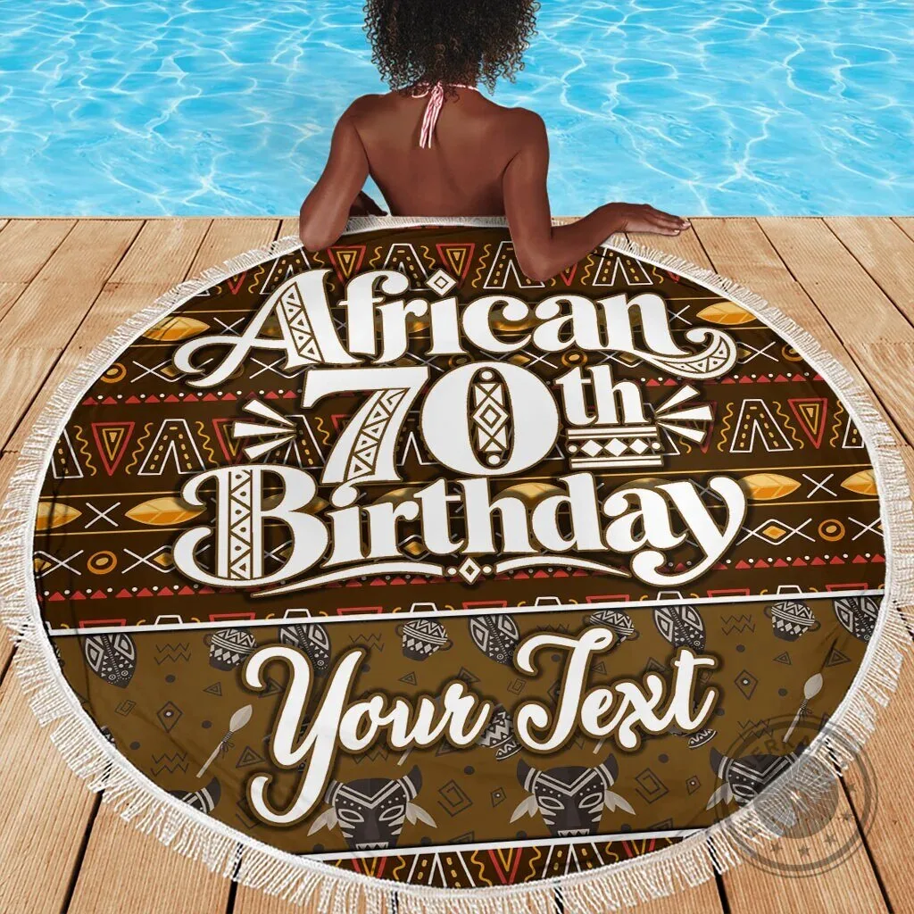 Personalized African 70th Birthday Tribal Pattern Round Beach Blanket 5 Personalized African 70th Birthday Tribal Pattern Round Beach Blanket
