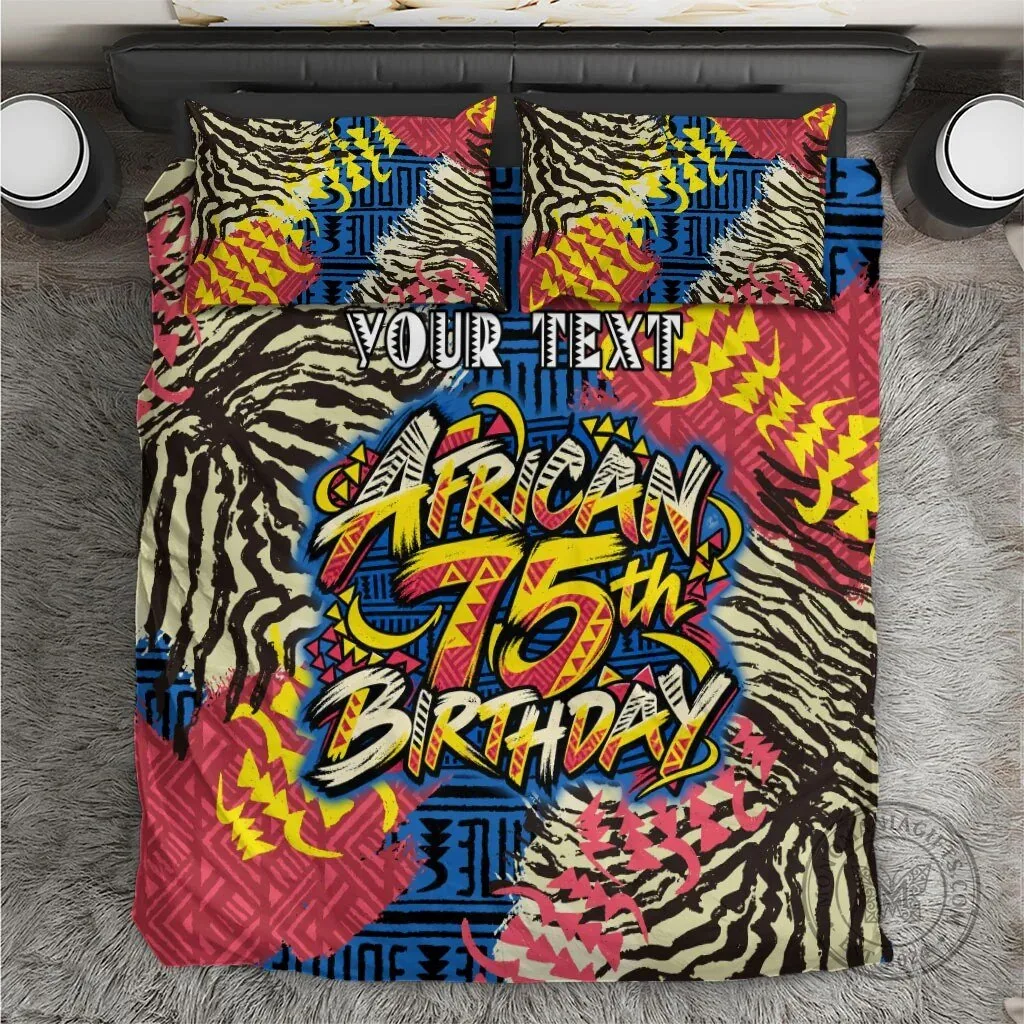 African 75th Birthday Colorful Tribal Striped Heritage Art Bedding Set