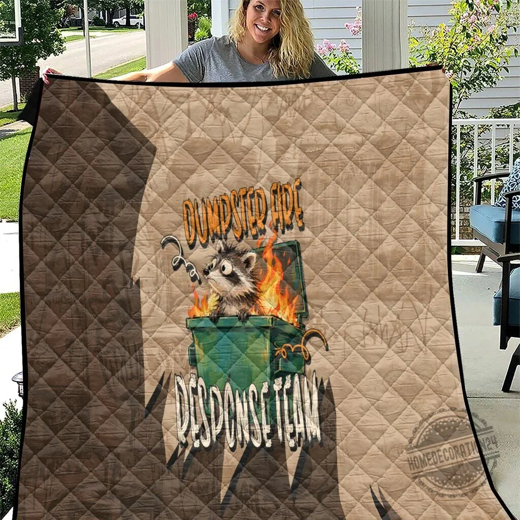Dumpster Fire Response Team Raccoon Funny Vintage Grunge Collage Quilt Blanket