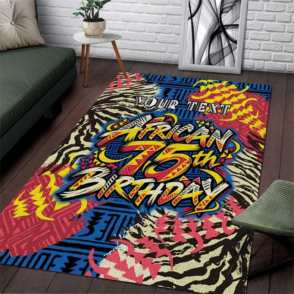 Personalized African 75th Birthday Area Rug Colorful Tribal Striped Heritage Art