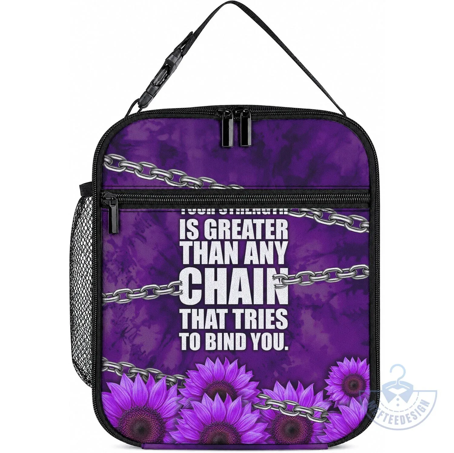 Domestic Violence Awareness Purple Sunflower Strength Quote Lunch Bag
