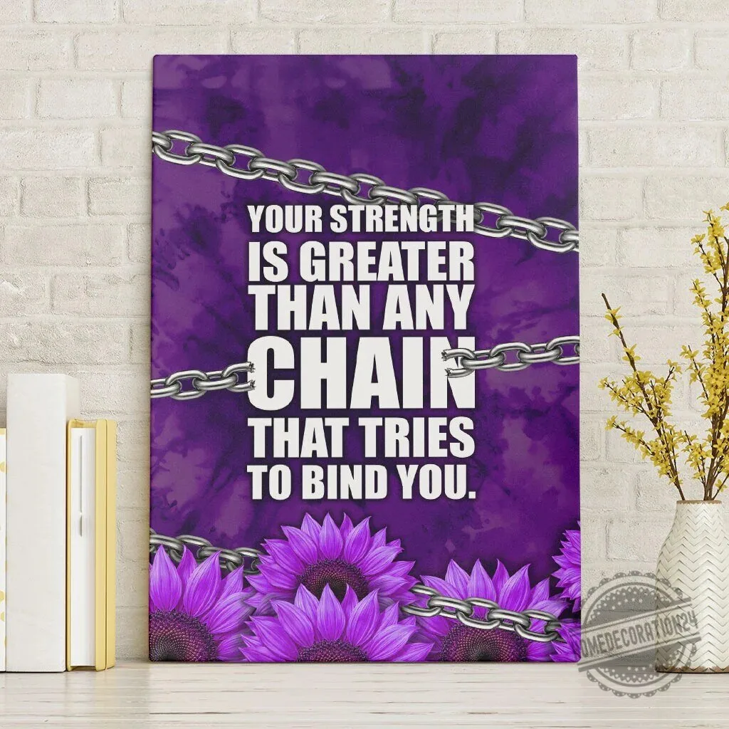 Domestic Violence Awareness Purple Sunflower Strength Quote Wall Art Canvas