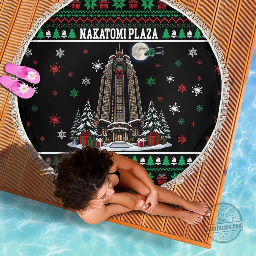 Nakatomi Plaza Christmas Party Ugly Sweater Pattern Beach Blanket 6 Nakatomi Plaza Christmas Party Ugly Sweater Pattern Beach Blanket