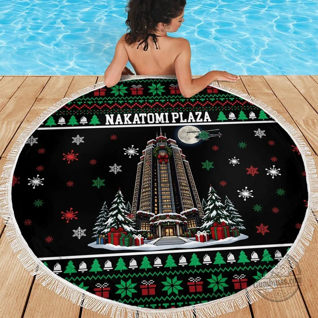 Nakatomi Plaza Christmas Party Ugly Sweater Pattern Beach Blanket 7 Nakatomi Plaza Christmas Party Ugly Sweater Pattern Beach Blanket