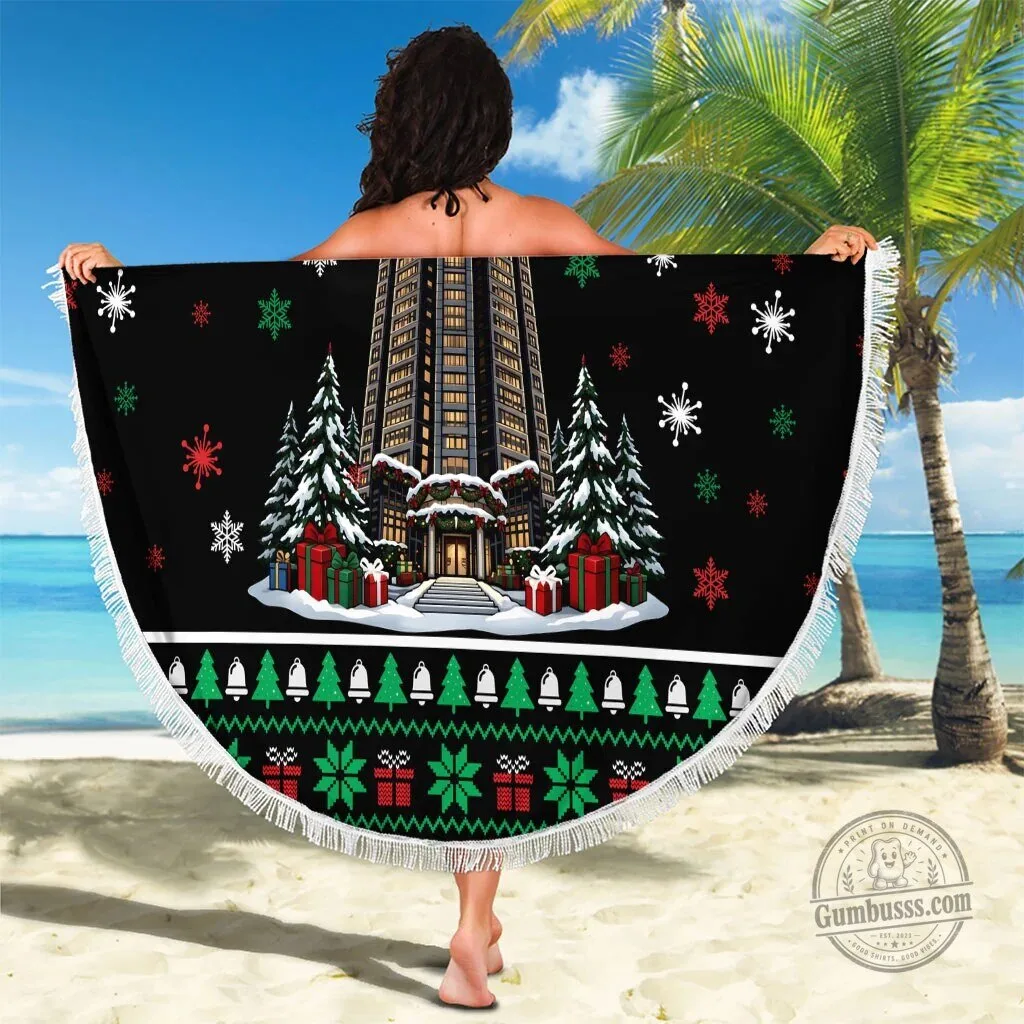 Nakatomi Plaza Christmas Party Ugly Sweater Pattern Beach Blanket 8 Nakatomi Plaza Christmas Party Ugly Sweater Pattern Beach Blanket