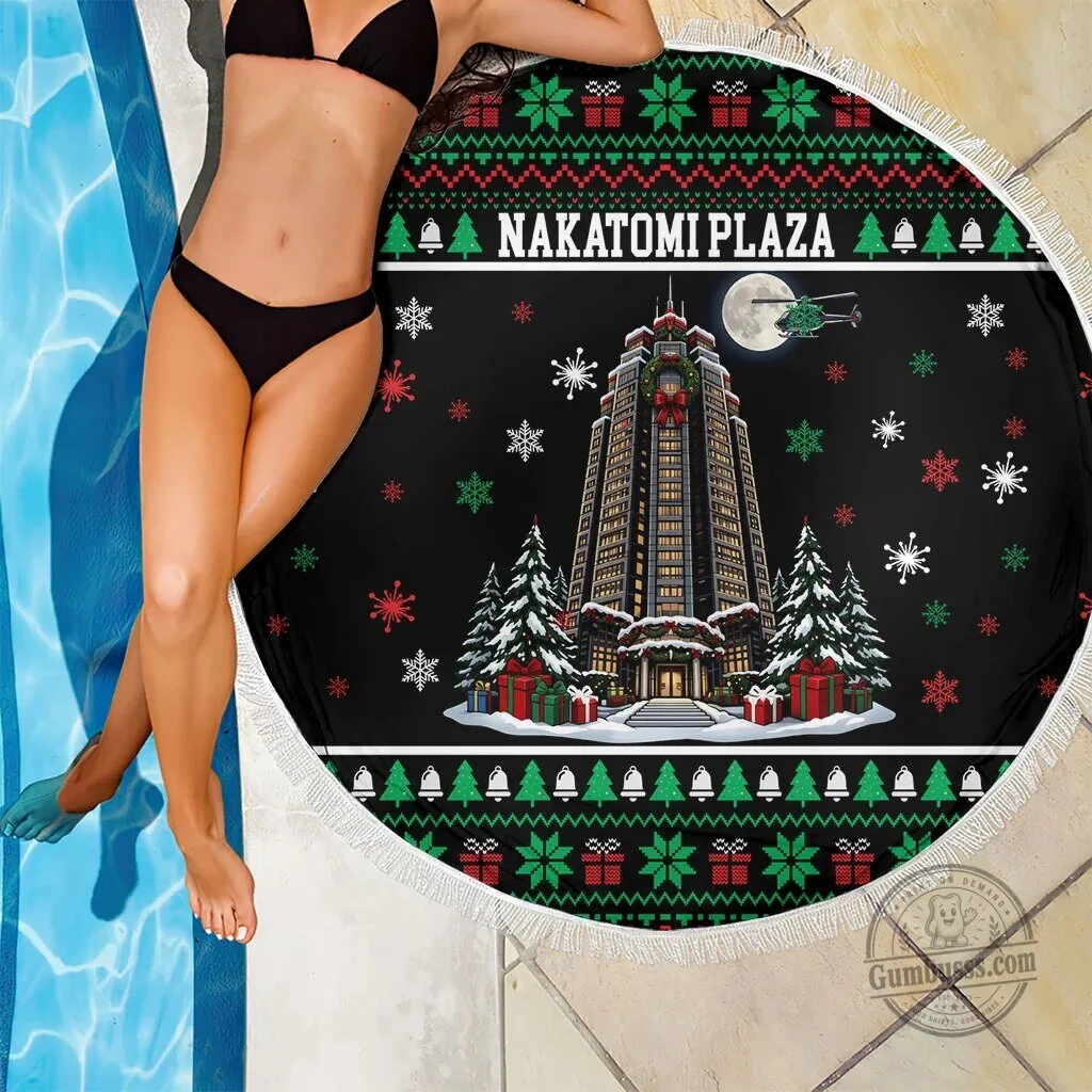 Nakatomi Plaza Christmas Party Ugly Sweater Pattern Beach Blanket 9 Nakatomi Plaza Christmas Party Ugly Sweater Pattern Beach Blanket