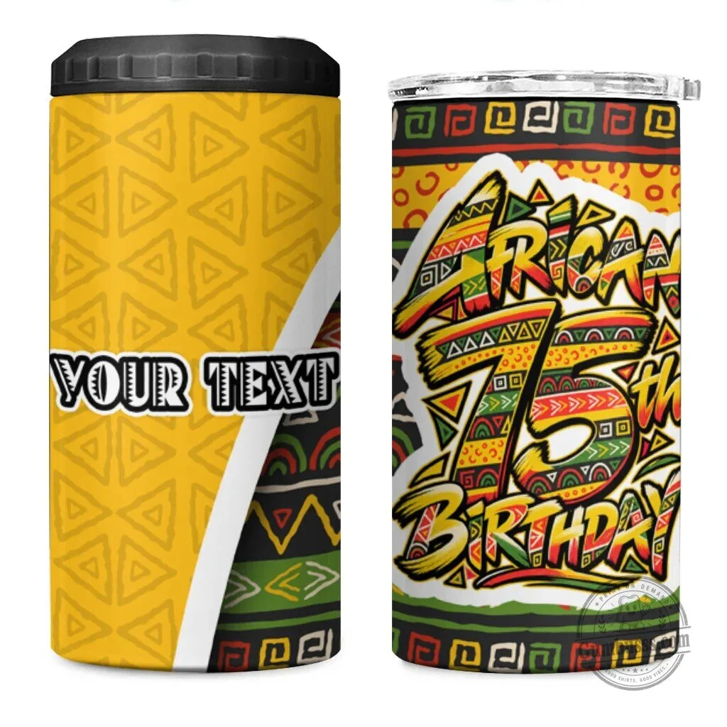 Personalized African 75th Birthday Can Cooler Tumbler with Tribal Geometric Heritage Pattern 7 Personalized African 75th Birthday Can Cooler Tumbler with Tribal Geometric Heritage Pattern