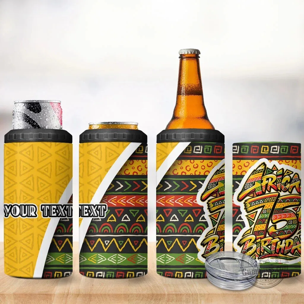 Personalized African 75th Birthday Can Cooler Tumbler with Tribal Geometric Heritage Pattern 8 Personalized African 75th Birthday Can Cooler Tumbler with Tribal Geometric Heritage Pattern
