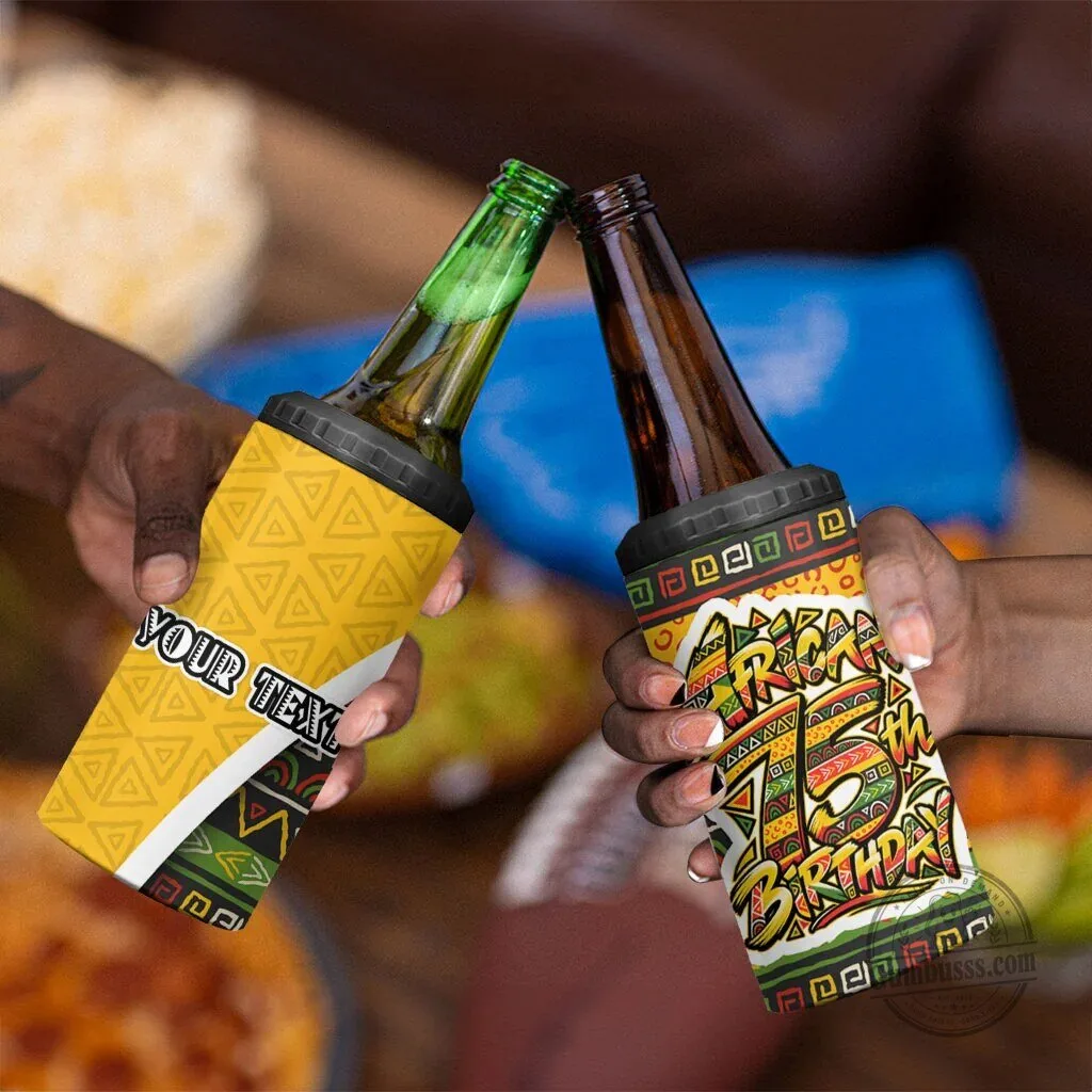 Personalized African 75th Birthday Can Cooler Tumbler with Tribal Geometric Heritage Pattern 12 Personalized African 75th Birthday Can Cooler Tumbler with Tribal Geometric Heritage Pattern
